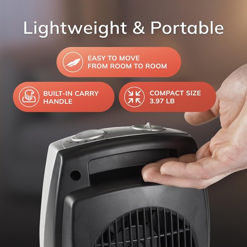 Lasko Ceramic Space Heater - Adjustable Thermostat & 2 Heat Settings | 9.2 Inches, Silver