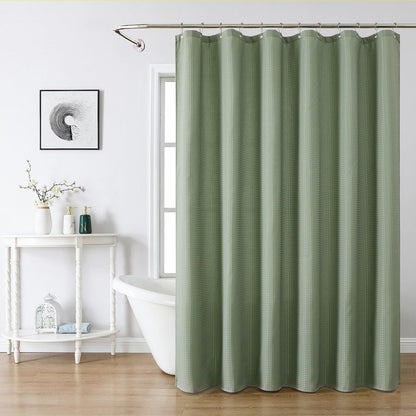 meioro Sage Green Shower Curtain, Waffle Weave 256GSM Heavy Duty Textured Fabric Shower Curtains for Bathroom Hotel Spa, Luxury Weighted Polyester Cloth Bath Curtain Set with 12 Hooks, 72Wx72H