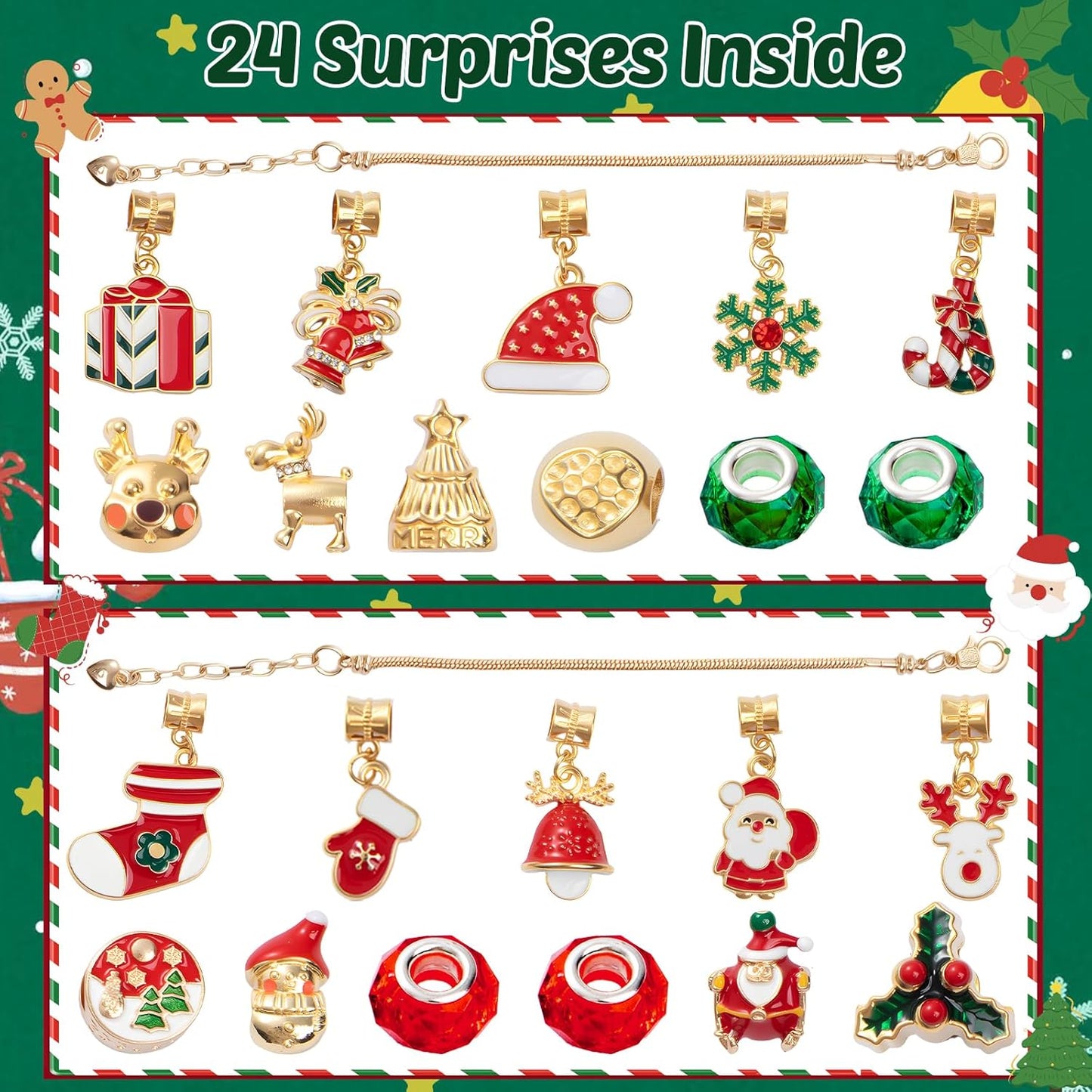 Taybonds Christmas Charms Bracelet Set - 22 DIY Charm Beads for Women | Perfect Xmas Gift