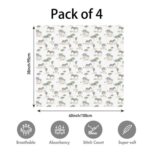 Muslin Swaddle Blankets for Newborn, 3 Pack Breathable Soft Receiving Blanket, Large 38 x 40 inches Swaddle Wrap Burping Clothes, Essentials Infant Shower Items, Toddler Gift (Lovely Zebra)