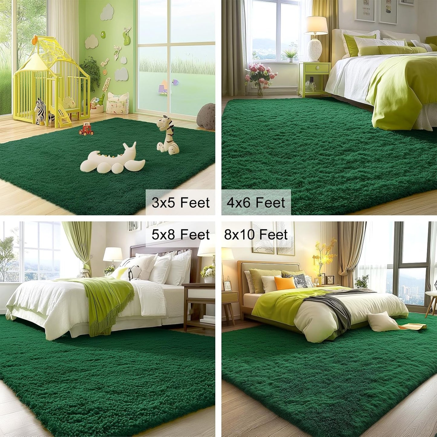 OLANLY Area Rug - Soft Fluffy Shaggy Design | Machine Washable 4x5.9 ft - Dark Green for Living Room & Bedroom