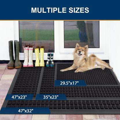 Smiry Heavy Duty Front Door Mat - Non-Slip Natural Rubber Doormat, Easy Clean, 35x23 Inch, Black