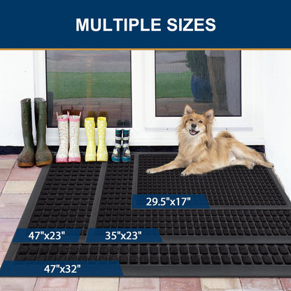 Smiry Front Door Mat Outside Entrance, Heavy Duty Natural Rubber Doormat, Non Slip, Trap Dirt and Moisture, Easy Clean, Low Profile Welcome Floor Mats for Indoor Outdoor Entry, 35x23 Inch, Black