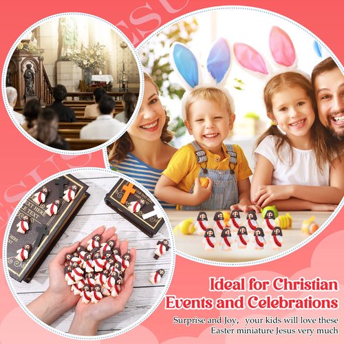 Bememo 50 Pcs Mini Jesus Figures Jesus Loves You Christ Toys Little Christ Figures to Hide and Seek Sunday School Religious Party Favors Gift(Red)
