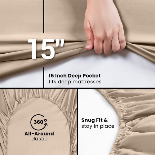 Utopia Bedding King Fitted Sheets - Bulk Pack of 2 Bottom Sheets - Soft Brushed Microfiber - Deep Pockets - Shrinkage & Fade Resistant - Easy Care (King, Beige)