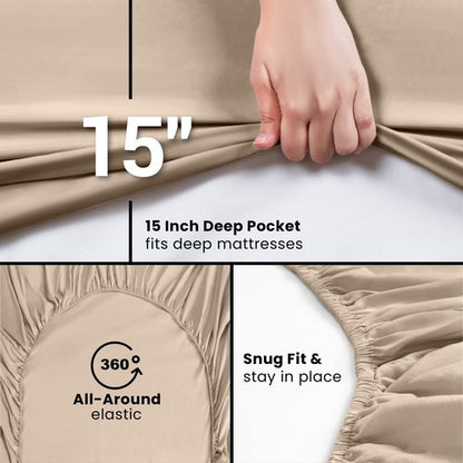 Utopia Bedding King Fitted Sheets - Bulk Pack of 2 Bottom Sheets - Soft Brushed Microfiber - Deep Pockets - Shrinkage & Fade Resistant - Easy Care (King, Beige)