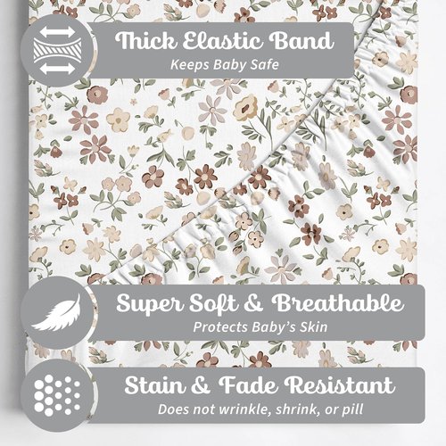 Fleurette Fitted Baby Crib Sheets - Buttery Soft Organic Cotton Blend | 2 Pack for Standard & Toddler Mattresses