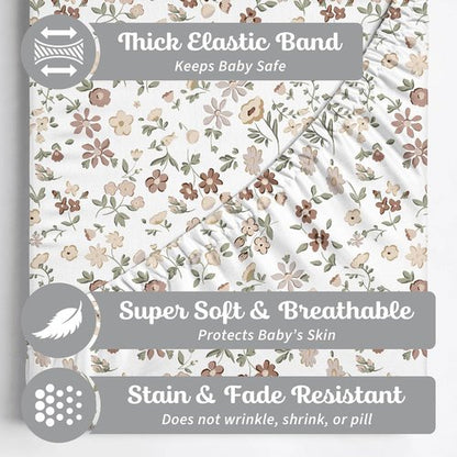 Fleurette Fitted Baby Crib Sheets - Buttery Soft Organic Cotton Blend | 2 Pack for Standard & Toddler Mattresses