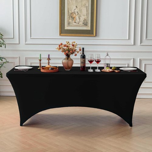 FOLINS&HOME Black 4ft Fitted Tablecloth - Water-Resistant Spandex Cover for Events & Parties