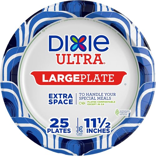 Dixie Ultra Large Paper Plates - 11 Inch, Heavy Duty & Microwave-Safe, 25 Count for Messy Meals