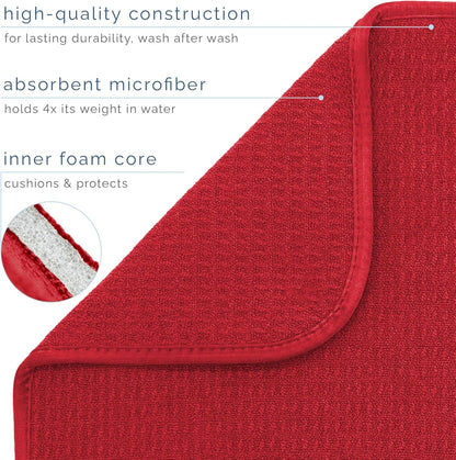 S&T INC. Dish Drying Mat - Absorbent Microfiber Kitchen Counter Pad, 16” x 18”, Large Red