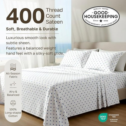 California Design Den King Sheet Set - 100% Soft Cotton, 400 TC, Award-Winning Sateen Finish, Deep Pockets - Polka Dot