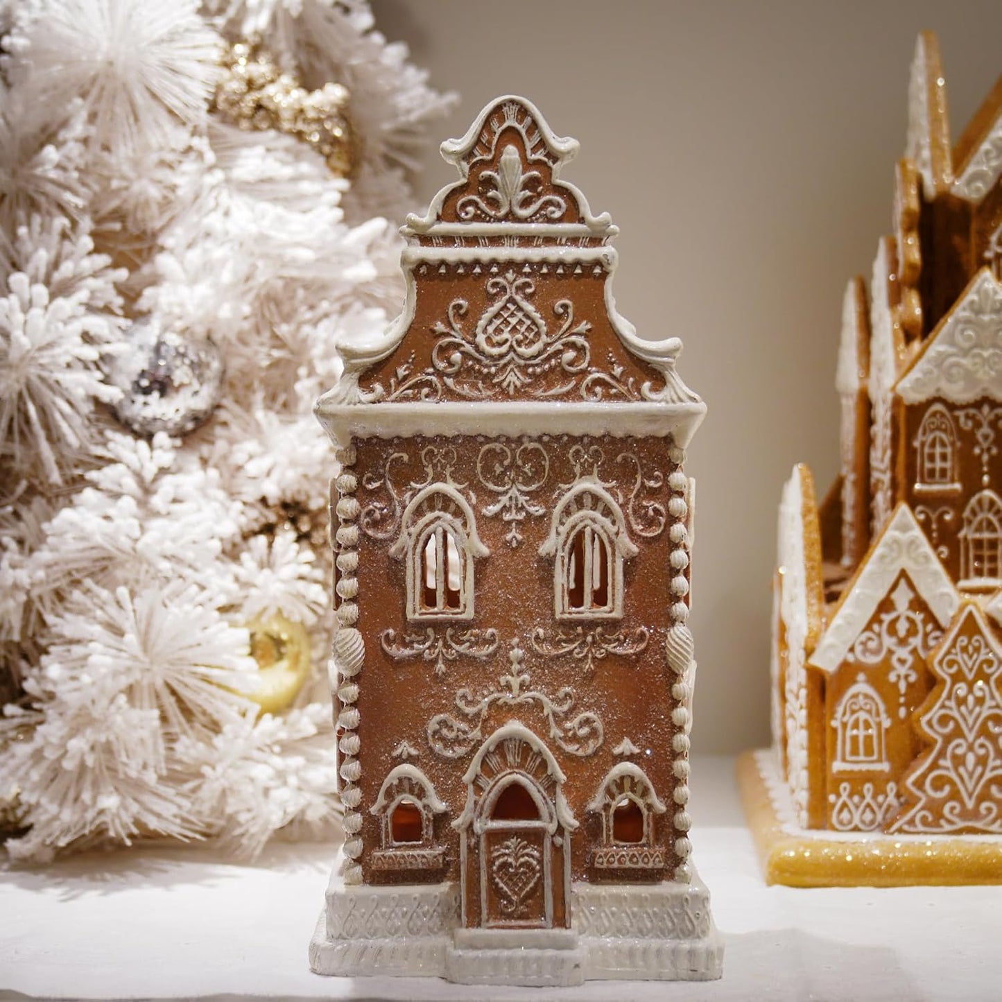 Braxio Gingerbread House Decoration with LED Light - Festive Indoor Holiday Decor, 6.5 x 5.5 x 13.5 Inch
