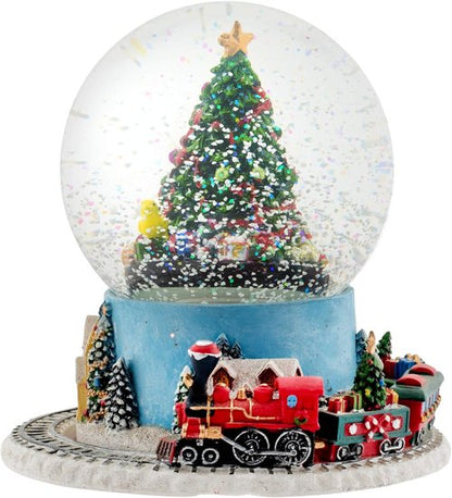 Elanze Designs Musical Glitter Water Snow Globe Christmas Tree Village - Moving Train & Holiday Tune