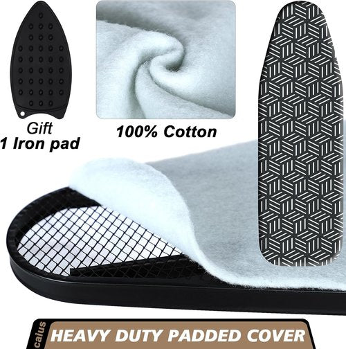 Caius Ironing Board - Compact Full-Size Design | Extra Wide Area & Heavy-Duty Padded Cover