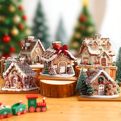 Chunful Gingerbread House Decorations - 5 Pcs Christmas Centerpiece for Festive Home Decor
