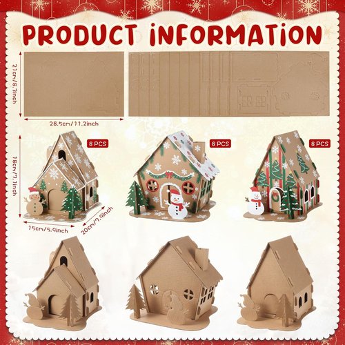 Harloon Christmas Gingerbread House Kit - 24 Sets of DIY Cardboard Craft Decorations for Kids