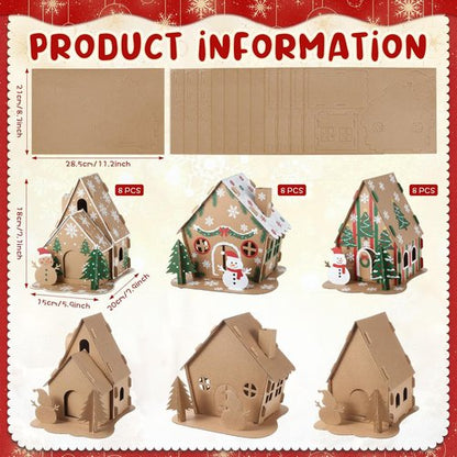 Harloon Christmas Gingerbread House Kit - 24 Sets of DIY Cardboard Craft Decorations for Kids