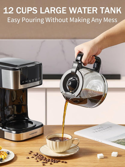 Skiennix Programmable Drip Coffee Maker - 12 Cup Capacity with Iced Coffee Function | Black & Stainless Steel