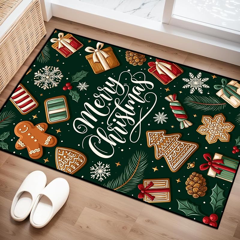 2x3 ft Christmas Rug - Gingerbread Design, Non-Slip, Machine Washable