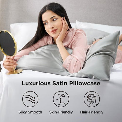 Bedsure King Size Satin Pillowcase Set - Silver Grey 20x36 Inch Covers for Hair & Skin Care