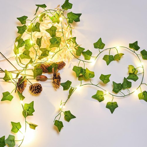 KASZOO Fairy Light Vines - 2 Pack 6.56 Ft Artificial Garland with 40 LEDs | Battery Operated Ivy Decor