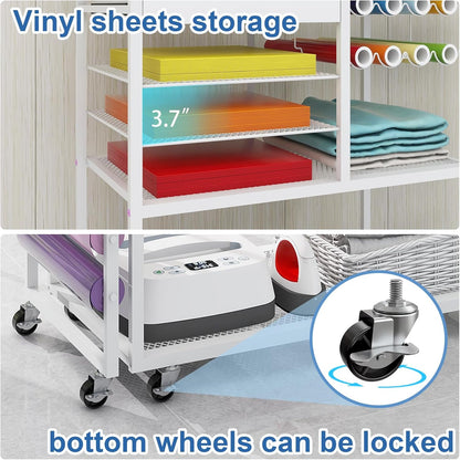 PUNCIA Heat Press Stand - 360° Rotating Craft Cart Table for Cricut | Vinyl Roll Holder & Storage Solution