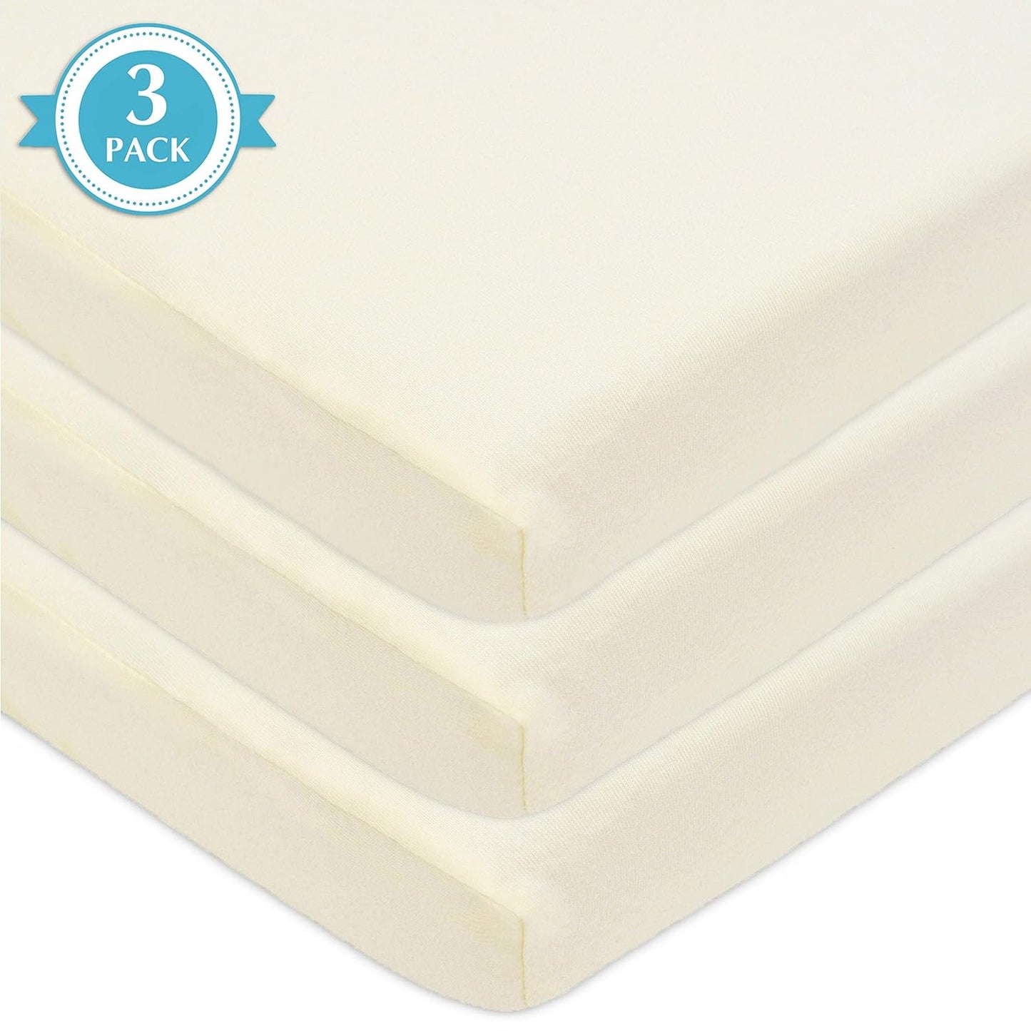 American Baby Company 3 Pack Natural Cotton Fitted Mini Crib Sheets - Soft, Breathable, 38" x 24", Beige