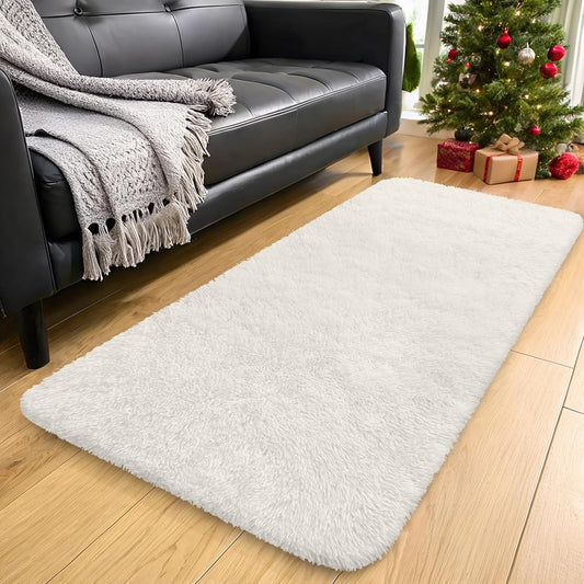OLANLY Runner Rugs - Soft, Fluffy Machine Washable Design for Hallway & Bedroom | Ivory 2x4 ft