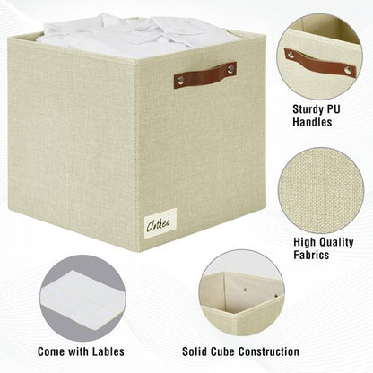 Bagnizer Collapsible Storage Cube Bins - Foldable Organizer Baskets with 2 Handles | 13"x13"x13", 4 Pack, Beige