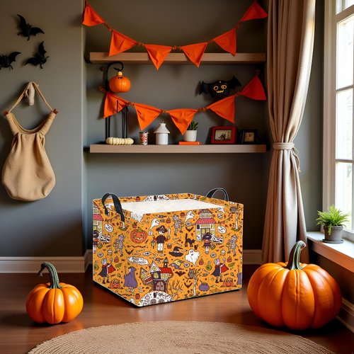 HIYAGON Rectangular Halloween Basket for Boys and Girls Kids Trick or Treat Pumpkin Basket for Halloween Parties Cute Storage Bin Organizer Box Room Decor(Pirate Halloween)