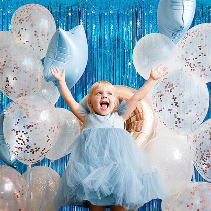 Skiennix Tinsel Curtain Backdrop - Blue Glitter Foil Fringe for Birthday, Wedding & Holiday Decor | 2 Packs
