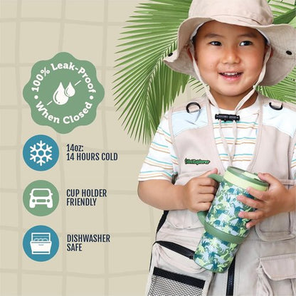 Ello Oasis 14oz Stainless Steel Toddler Tumbler - Leakproof, Insulated Kids Water Bottle | BPA Free, Dinos