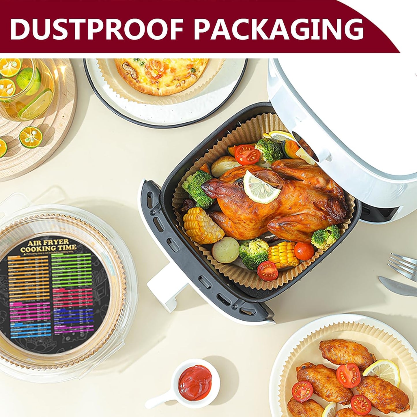 Ninja Air Fryer Liners - Non-Stick Parchment Paper for 4-8QT Baskets | 225PCS Round Liners