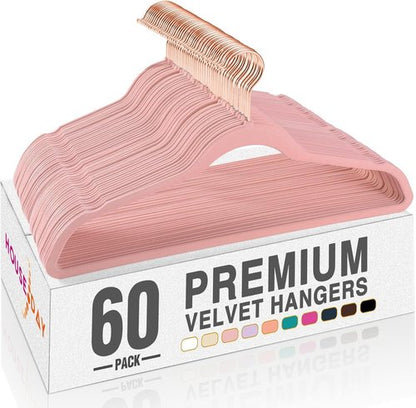 HOUSE DAY Pink Velvet Hangers - Premium Non-Slip Felt Clothes Hangers | 60 Pack, Heavy Duty, Space Saving