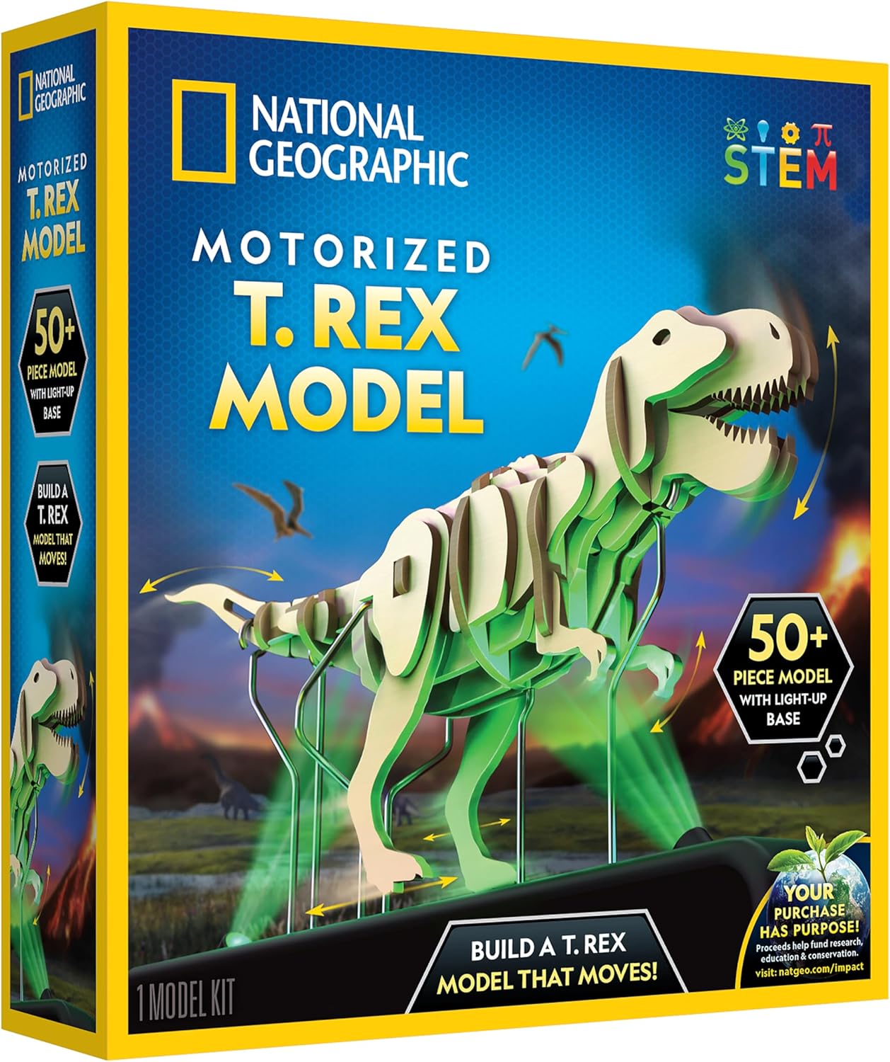 National Geographic 3D T. Rex Dinosaur Puzzle - 50-Piece Motorized Model Kit with Light-Up Base & 8 Settings