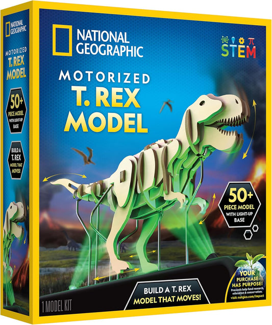 National Geographic 3D T. Rex Dinosaur Puzzle - 50-Piece Motorized Model Kit with Light-Up Base & 8 Settings