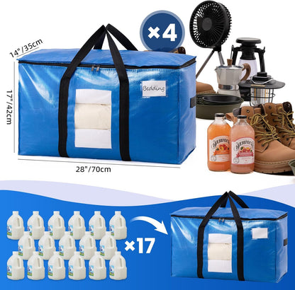 TAILI Extra Large Moving Bags - 4 Pack Heavy Duty Blue Totes with Visible Window & Wrap Around Handles