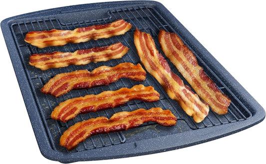 Skiennix Cookie Sheet Set - Nonstick Blue Marble Carbon Steel Pan & Cooling Rack | Oven Safe Up to 450°F, 17.4" Pan & 14.7" Rack