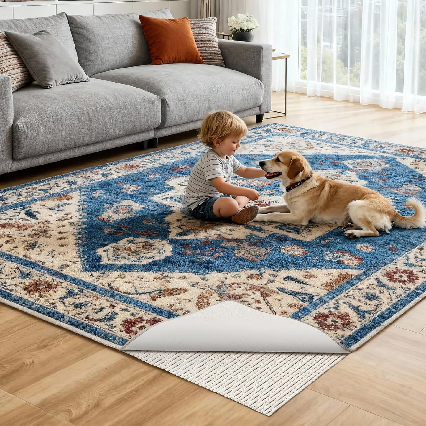 Songrey Non-Slip Rug Pad - Extra Thick 8x10 FT Carpet Pad for Hard Surfaces | Prevents Sliding & Protects Floors