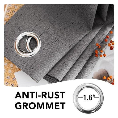 H.VERSAILTEX Linen Curtains 100% Blackout Curtains for Bedroom 90 inch Long Full Light Blocking Nature Linen Blended Window Curtains for Living Room Nickel Grommet (2 Panels, Grey)