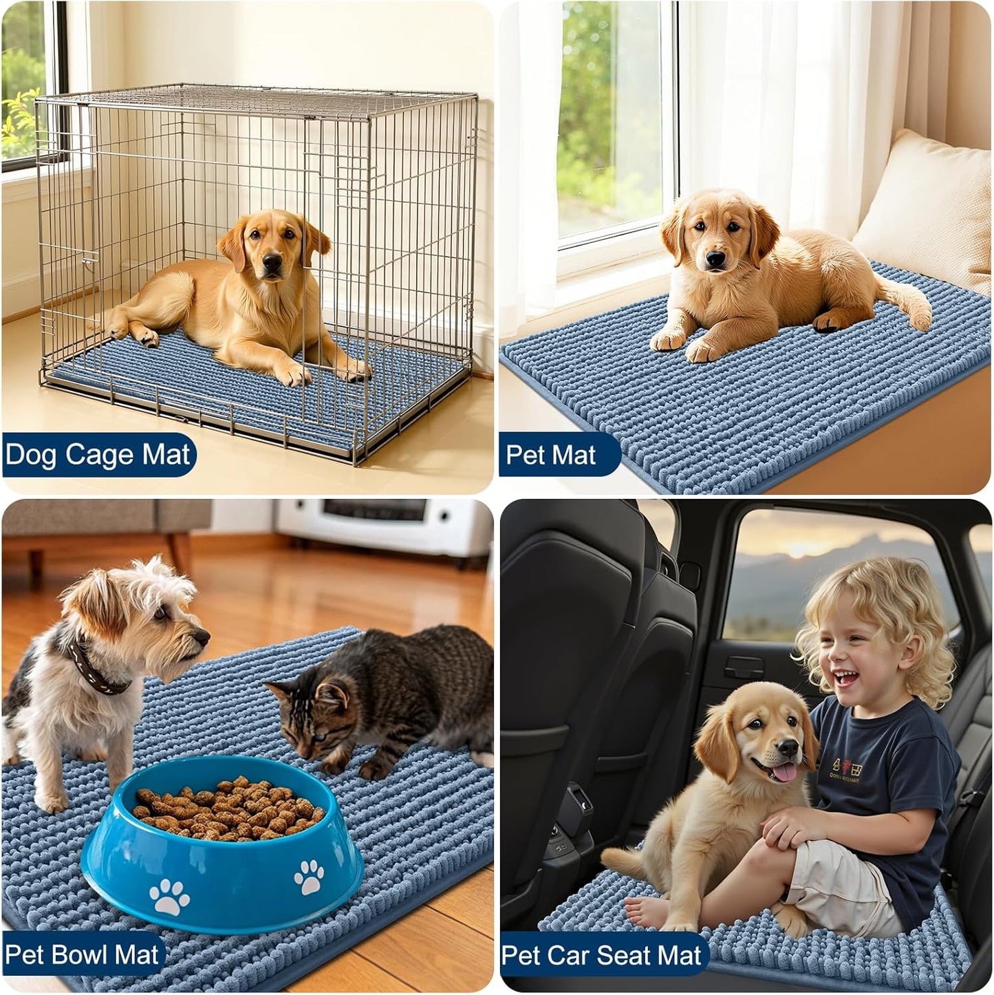 OLANLY Dog Door Mat - Ultra Absorbent Chenille Mud Doormat | Non-Slip & Washable 24x16, Airy Blue