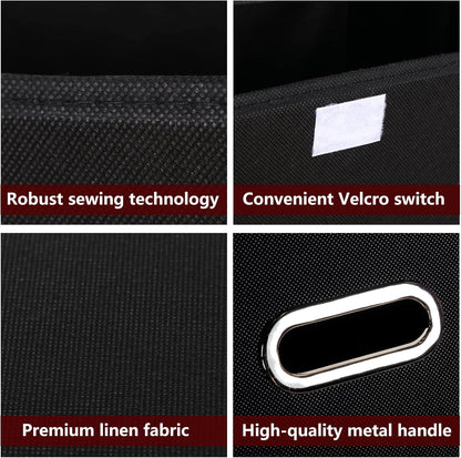 STOREONE Fabric Storage Cube Bins - Foldable Organizer with Lids & Metal Handles | Black, Set of 3