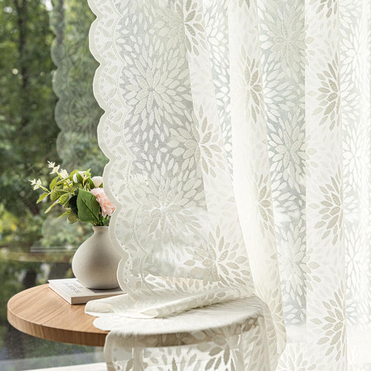 MIULEE Vintage Lace Curtains - 84-Inch Long Semi-Sheer Floral Panels | Light Filtering Ivory, 52" W x 84" L