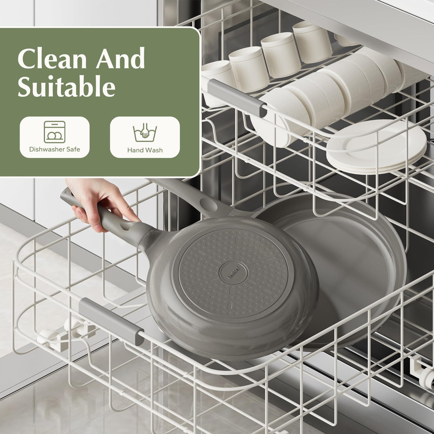 Redchef Non Stick Frying Pans, Ceramic Pan, Non-toxic Healty Skillet Omelet Pan with Heat-Resistant Handle, PFOA & PFAS Free, Compatible with All Stovetops, Dishwasher Safe, Even Heating, Gray, 11"