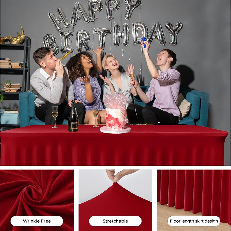 2 Pack Red 8 Ft Spandex Table Covers for Christmas Parties