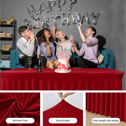 2 Pack Red 8 Ft Spandex Table Covers for Christmas Parties