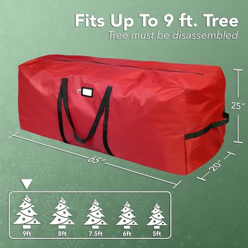 Holiday Cheer Heavy Duty Artificial Christmas Tree Storage Bag - Waterproof, Fits Up to 9ft, Red