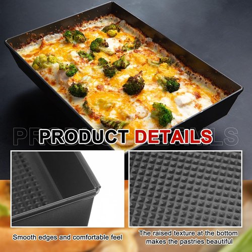 Detroit Style Pizza Pan Set - Non-Stick Deep Rectangle Bakeware | Pre-Seasoned Carbon Steel, 10 x 14 x 2.36 Inch