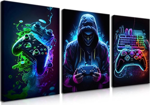 BGFCE Cool Gaming Canvas Wall Art - Retro Video Game Watercolor Posters | Framed 12x16 in Prints for Game Room Decor